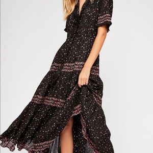 NWT Free People Rare Feelings Black Floral Maxi Dress